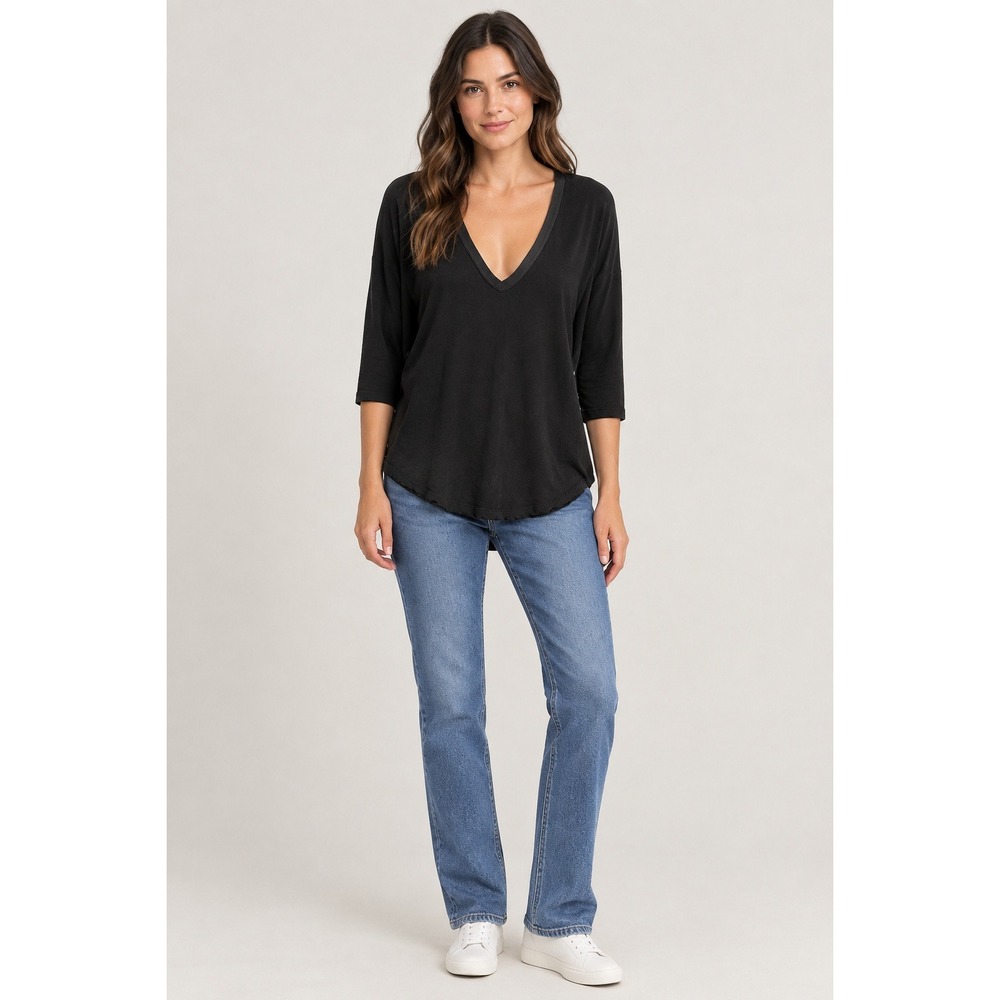 Express One Eleven Black Deep V-Neck 3/4 Sleeve Tunic Top Medium